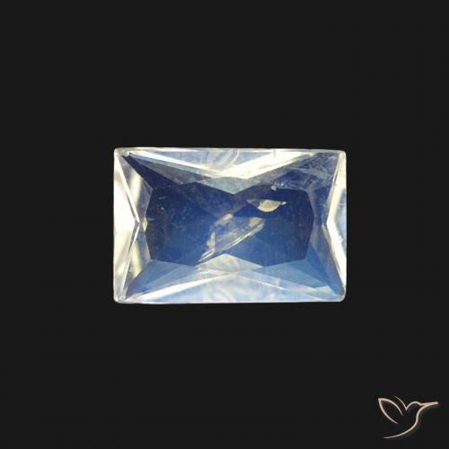 0.45ct Naturale Bianco bluastro Pietra di luna arcobaleno, Taglio a baguette, Trasparente