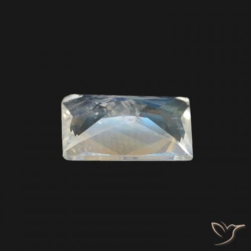 Pietra di luna arcobaleno Bianco bluastro naturale da 0.45 ct, Taglio a baguette, Trasparente