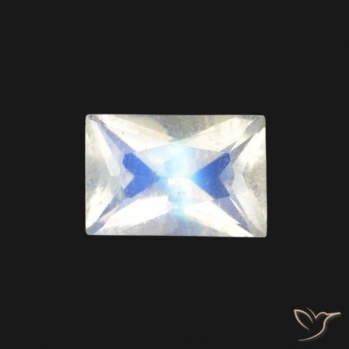 0.54ct Naturale Bianco bluastro Pietra di luna arcobaleno, Taglio a baguette, Trasparente