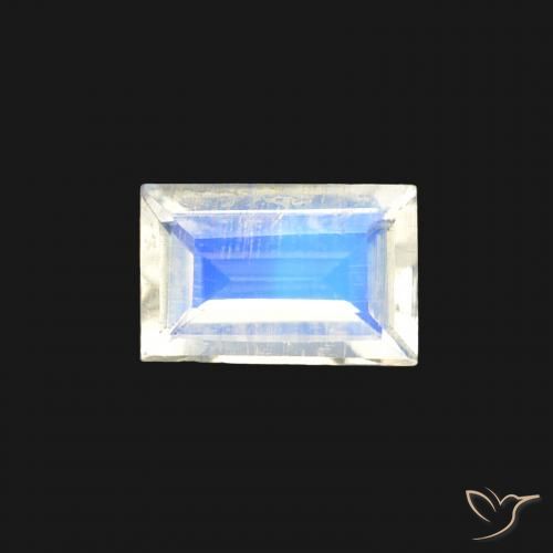 0.44ct Naturale Bianco bluastro Pietra di luna arcobaleno, Taglio a baguette, Trasparente