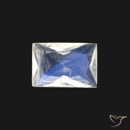 0.40ct Naturale Bianco bluastro Pietra di luna arcobaleno, Taglio a baguette, Trasparente