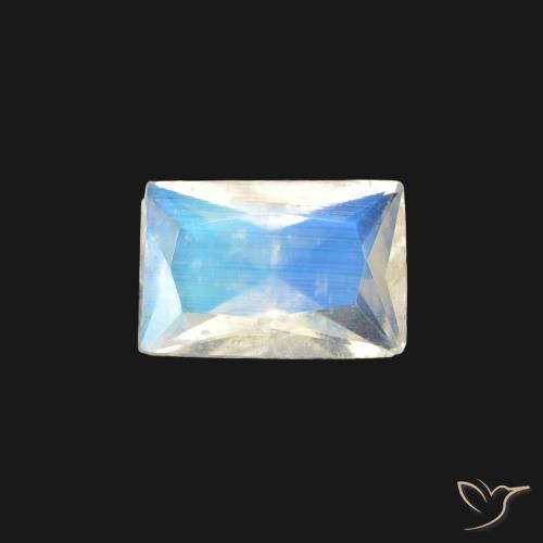 0.37ct Naturale Bianco bluastro Pietra di luna arcobaleno, Taglio a baguette, Trasparente