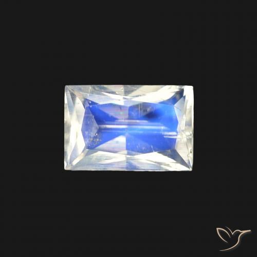 0.45ct Naturale Bianco bluastro Pietra di luna arcobaleno, Taglio a baguette, Trasparente