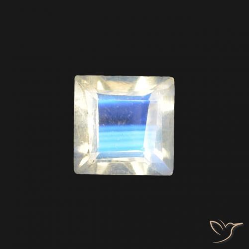 0.26ct Naturale Bianco bluastro Pietra di luna arcobaleno, Quadrato, Trasparente