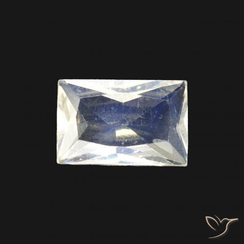 0.43ct Naturale Bianco bluastro Pietra di luna arcobaleno, Taglio a baguette, Trasparente