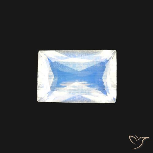 0.45ct Naturale Bianco bluastro Pietra di luna arcobaleno, Taglio a baguette, Trasparente