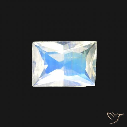 0.40ct Naturale Bianco bluastro Pietra di luna arcobaleno, Taglio a baguette, Trasparente