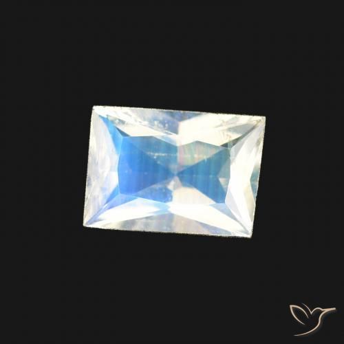 Pietra di luna arcobaleno Bianco bluastro naturale da 0.40 ct, Taglio a baguette, Trasparente