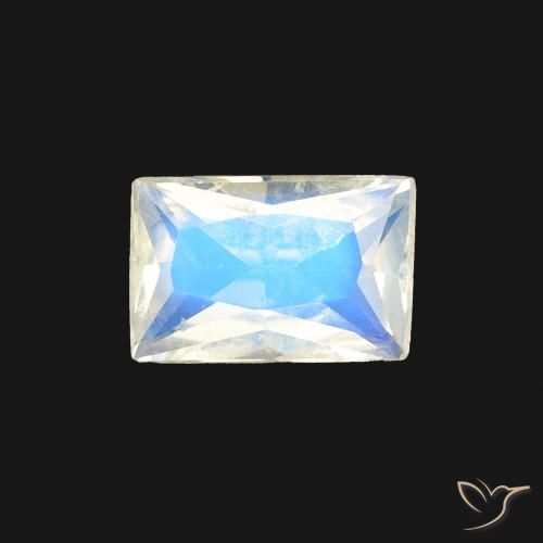 0.50ct Naturale Bianco bluastro Pietra di luna arcobaleno, Taglio a baguette, Trasparente