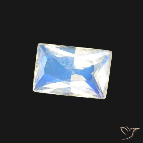 Pietra di luna arcobaleno Bianco bluastro naturale da 0.50 ct, Taglio a baguette, Trasparente