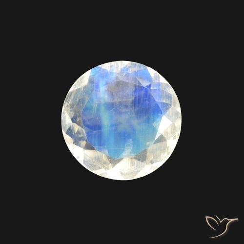 0.40ct Naturale Bianco bluastro Pietra di luna arcobaleno, Rotondo, Trasparente