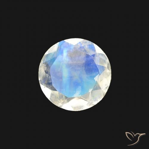 Pietra di luna arcobaleno Bianco bluastro naturale da 0.40 ct, Taglio rotondo, Trasparente