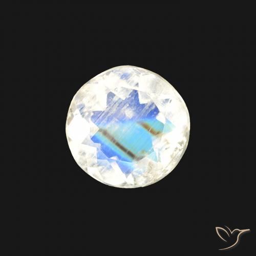 0.46ct Naturale Bianco bluastro Pietra di luna arcobaleno, Rotondo, Trasparente