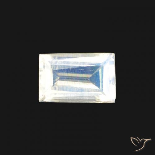 0.41ct Naturale Bianco bluastro Pietra di luna arcobaleno, Taglio a baguette, Trasparente