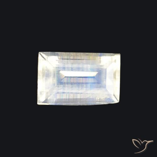 0.54ct Naturale Bianco bluastro Pietra di luna arcobaleno, Taglio a baguette, Trasparente