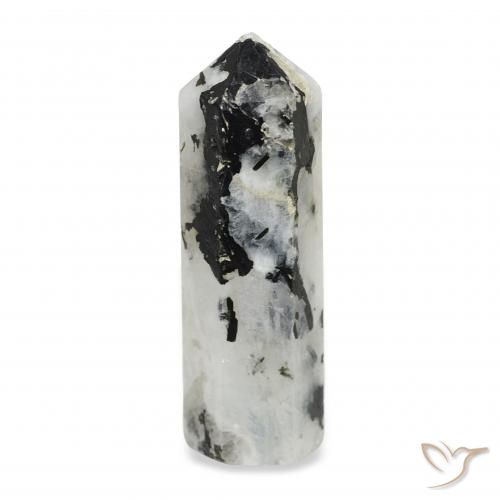 27.92ct Naturale bianco con nero Pietra di luna arcobaleno, Taglio a fantasia, Opaco