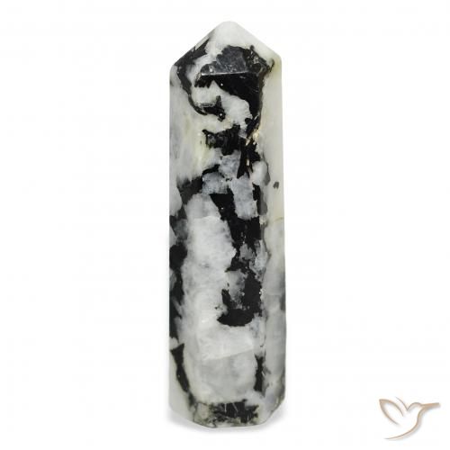 43.34ct Naturale bianco con nero Pietra di luna arcobaleno, Taglio a fantasia, Opaco