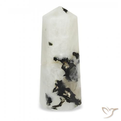 31.09ct Naturale bianco con nero Pietra di luna arcobaleno, Taglio a fantasia, Opaco