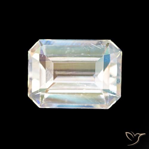 1.77ct Multicolore Bianco Pietra di luna arcobaleno, Taglio smeraldo, VVS-VS
