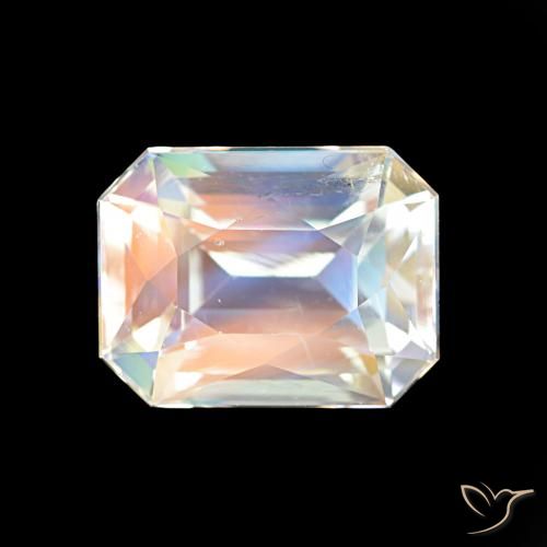 2.47ct Multicolore Bianco Pietra di luna arcobaleno, Taglio smeraldo, VVS-VS