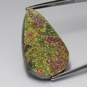 Pirite arcobaleno naturale multicolore da 16,45 ct, taglio a pera, opaco
