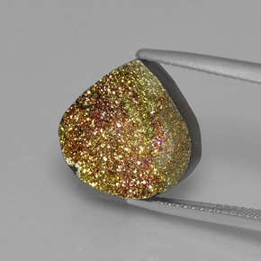 Pirite arcobaleno naturale multicolore da 6,93 ct, taglio a pera, opaco
