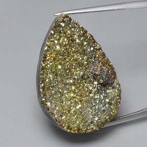Pirite arcobaleno naturale giallo da 36,37 ct, taglio a pera, opaco