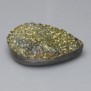 Pirite arcobaleno naturale giallo da 36,37 ct, taglio a pera, opaco