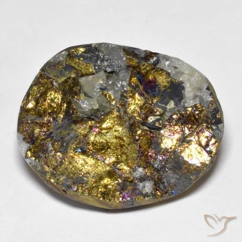 Pirite arcobaleno naturale multicolore da 32,58 ct, forma fantasia, opaco