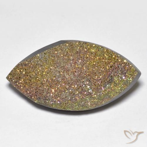 14.45ct Naturale Multicolore Pirite Arcobaleno, Taglio marquise, Opaco
