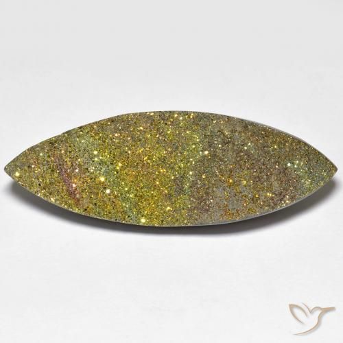 25.96ct Naturale Multicolore Pirite Arcobaleno, Taglio marquise, Opaco