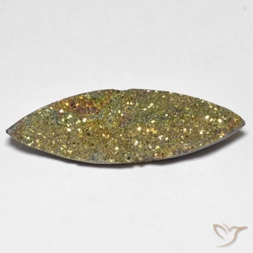 9.73ct Naturale Multicolore Pirite Arcobaleno, Taglio marquise, Opaco
