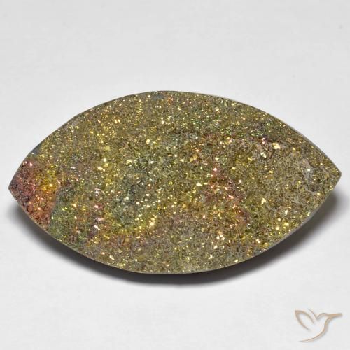 25.84ct Naturale Multicolore Pirite Arcobaleno, Taglio marquise, Opaco