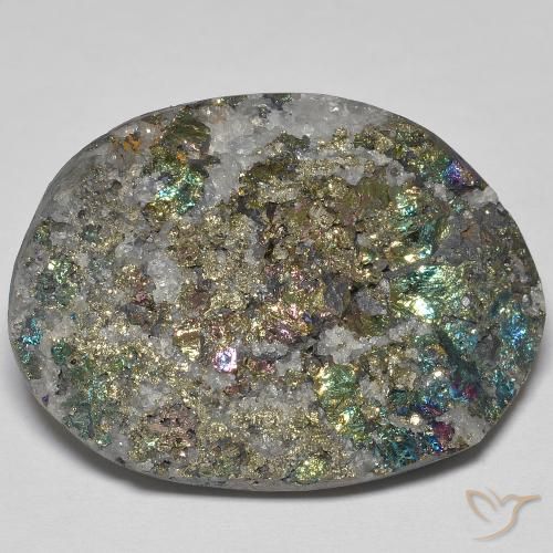 43.56ct Naturale Multicolore Pirite Arcobaleno, Taglio a fantasia, Opaco