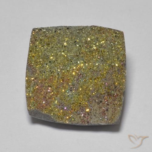 6.15ct Naturale Multicolore Pirite Arcobaleno, Quadrato, Opaco
