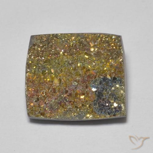 5.14ct Naturale Multicolore Pirite Arcobaleno, Quadrato, Opaco