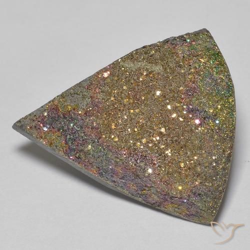 12.38ct Naturale Multicolore Pirite Arcobaleno, Taglio trillion, Opaco