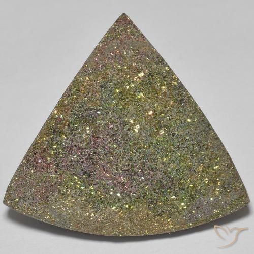 19.03ct Naturale Multicolore Pirite Arcobaleno, Taglio trillion, Opaco