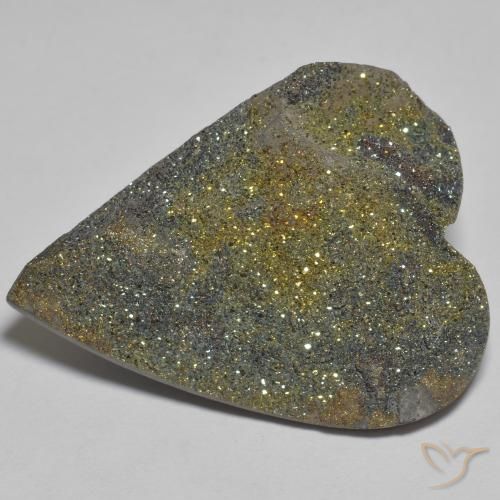37.39ct Naturale Multicolore Pirite Arcobaleno, Cuore, Opaco