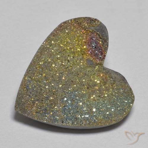 10.02ct Naturale Multicolore Pirite Arcobaleno, Cuore, Opaco