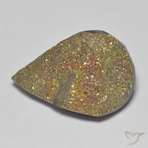 14.54ct Naturale Multicolore Pirite Arcobaleno, Forma a pera, Opaco