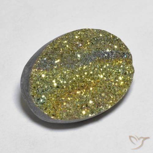 12.55ct Naturale Multicolore Pirite Arcobaleno, Ovale, Opaco