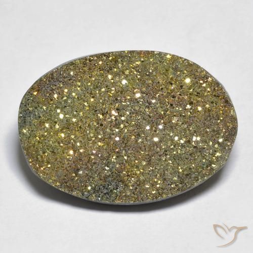 18.36ct Naturale Multicolore Pirite Arcobaleno, Ovale, Opaco