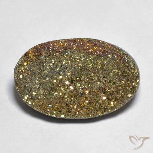 14.61ct Naturale Multicolore Pirite Arcobaleno, Ovale, Opaco