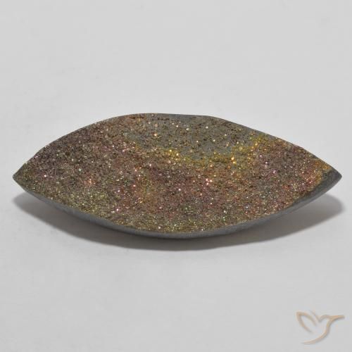 15.09ct Naturale Multicolore Pirite Arcobaleno, Taglio marquise, Opaco