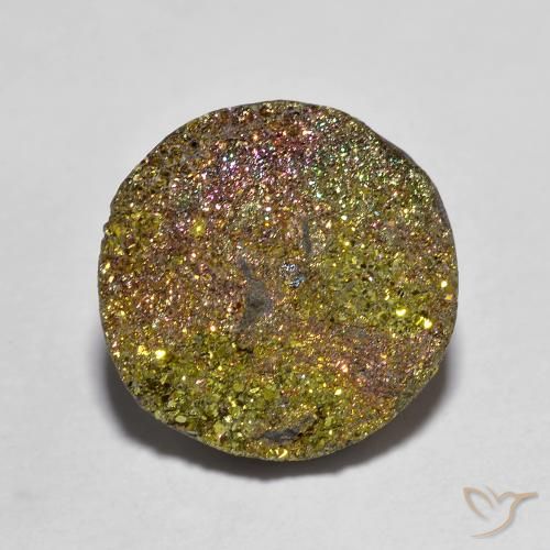 Pirite arcobaleno naturale multicolore da 5,14 ct, taglio rotondo, opaco