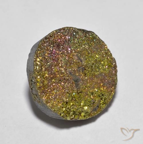 Pirite arcobaleno naturale multicolore da 5,14 ct, taglio rotondo, opaco