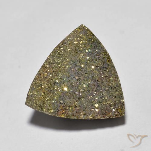 6.36ct Naturale Multicolore Pirite Arcobaleno, Taglio trillion, Opaco