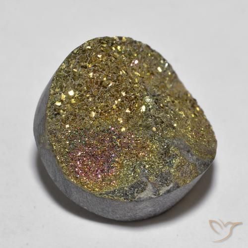 13.50ct Naturale Multicolore Pirite Arcobaleno, Rotondo, Opaco