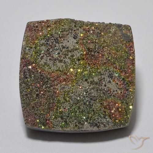 9.32ct Naturale Multicolore Pirite Arcobaleno, Quadrato, Opaco